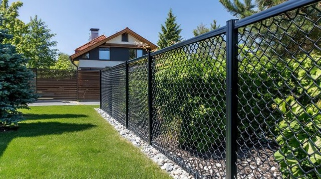 chain link fence in backyard